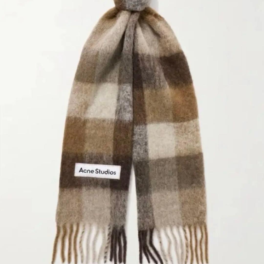 新品未使用♡Acne Studios モヘア チェック柄マフラー ブラウン系