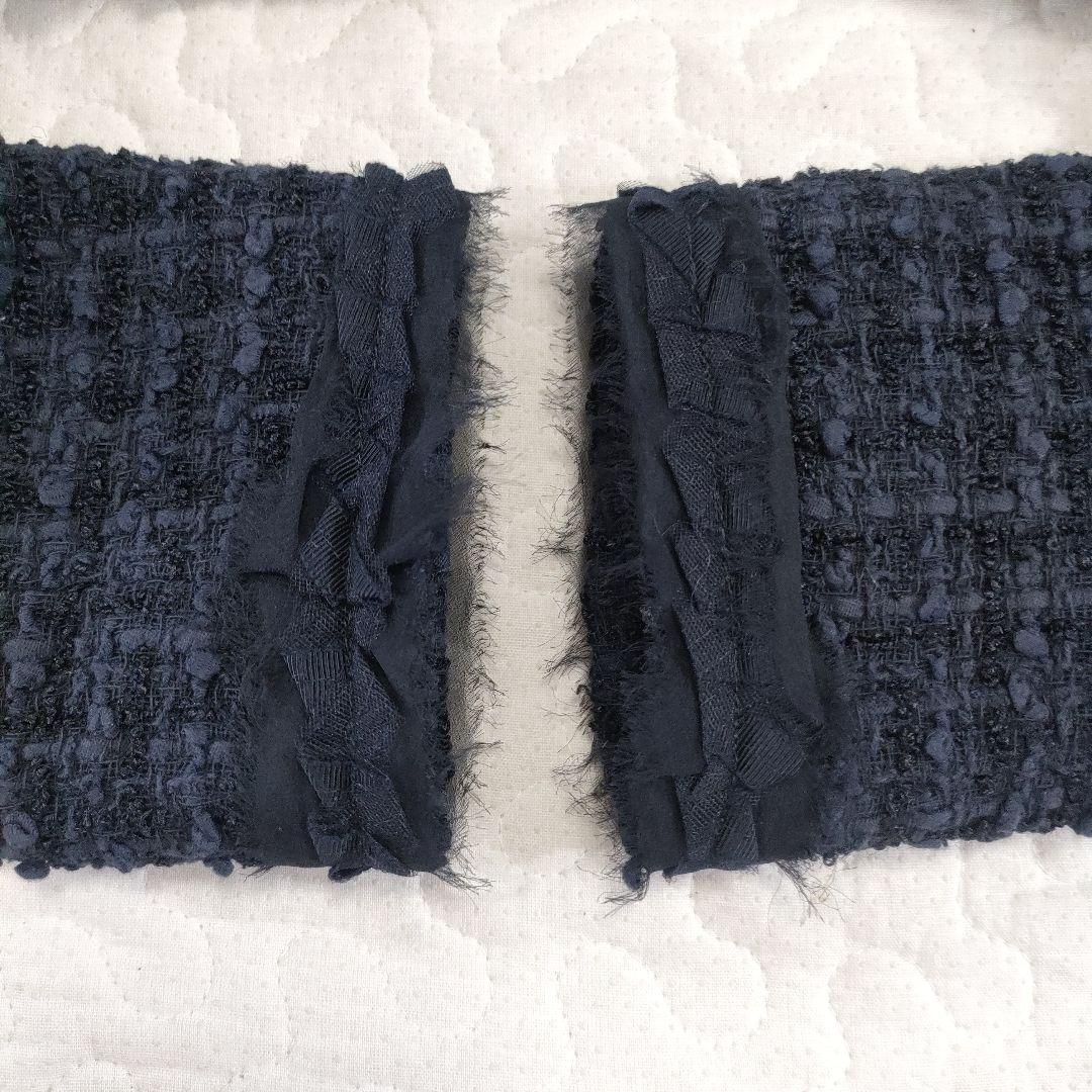 極美品✨FOXEY　コットンツイードノーカラージャケット　ネイビー　38