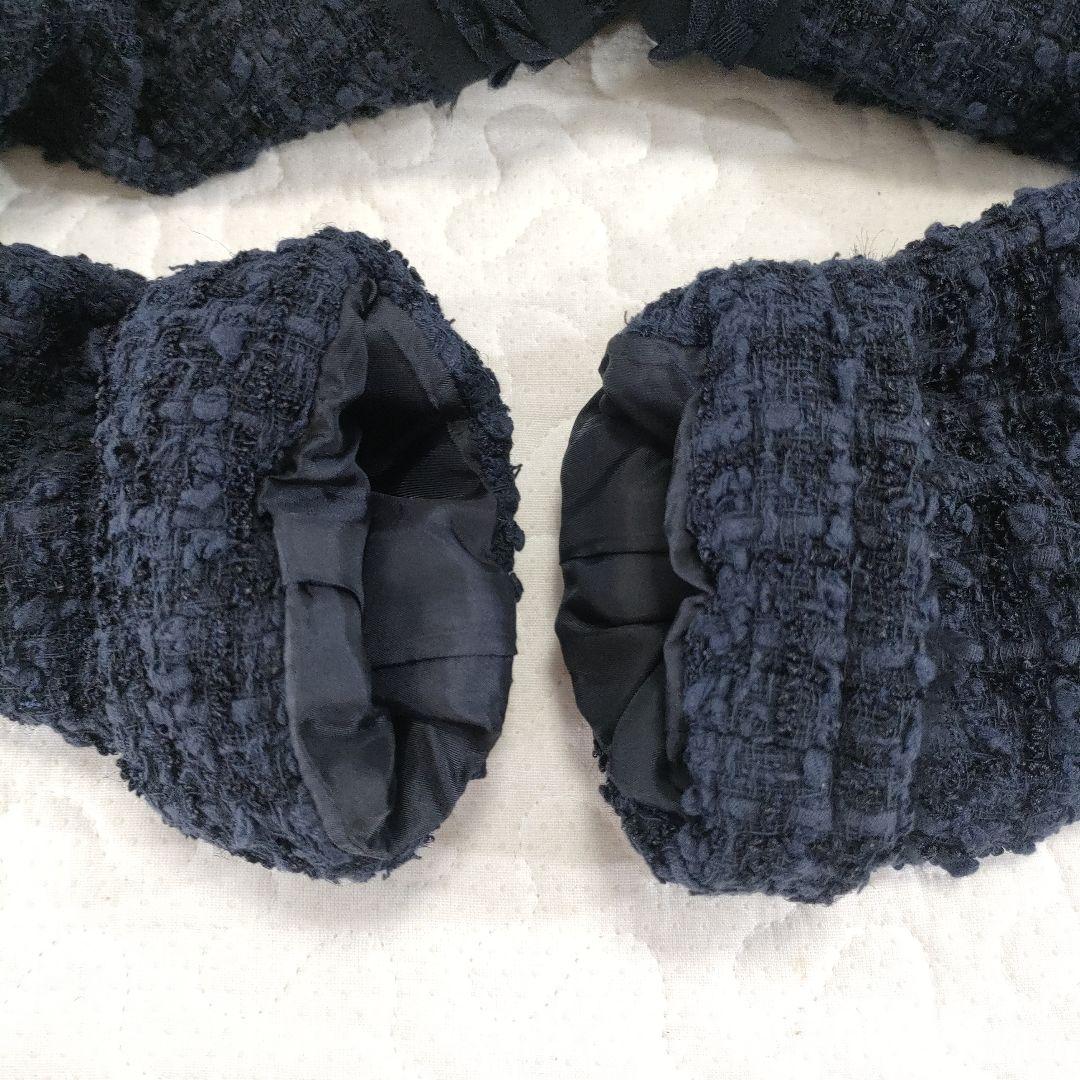 極美品✨FOXEY　コットンツイードノーカラージャケット　ネイビー　38