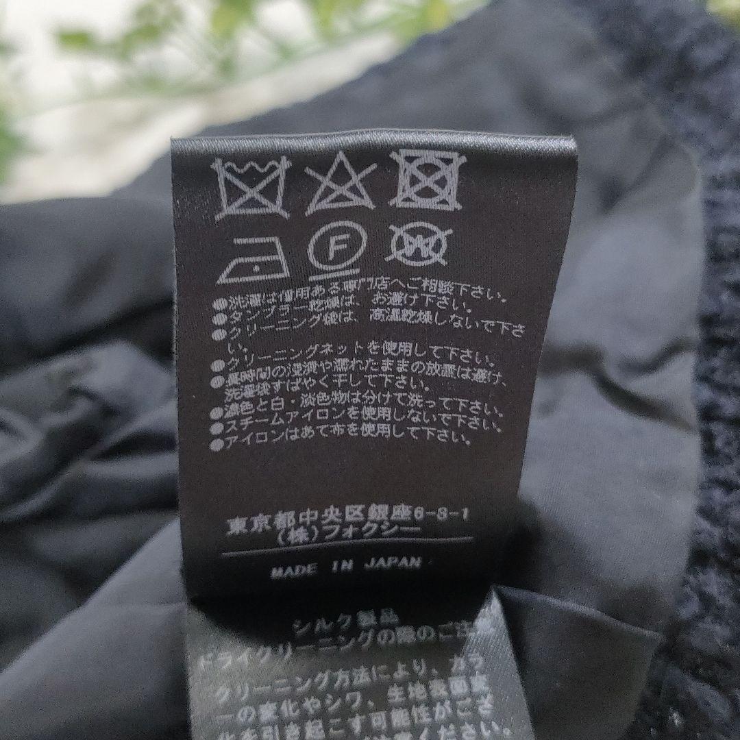 極美品✨FOXEY　コットンツイードノーカラージャケット　ネイビー　38