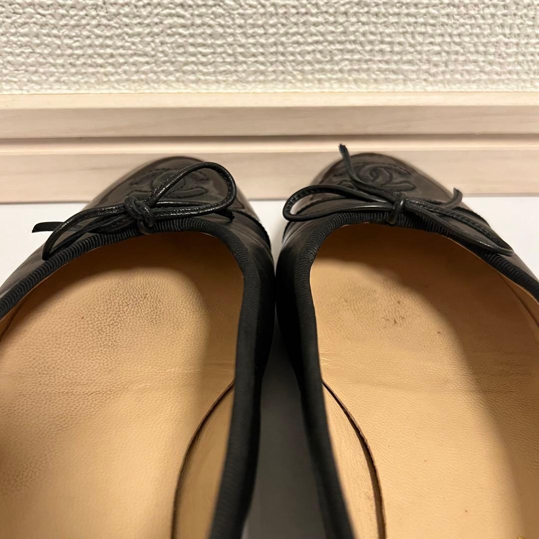 CHANEL バレリーナ　38 ブラックバレエシューズ　レザー　エナメル