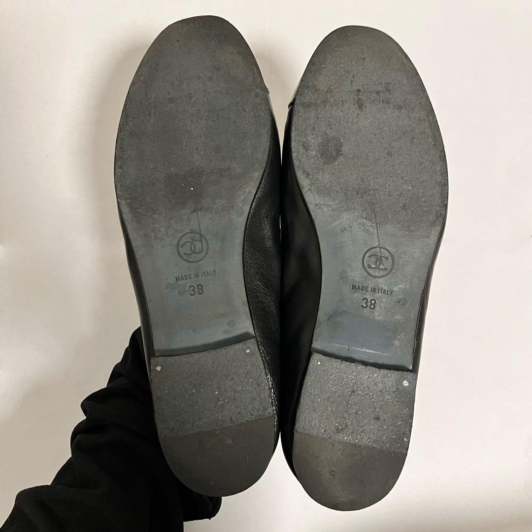 CHANEL バレリーナ　38 ブラックバレエシューズ　レザー　エナメル