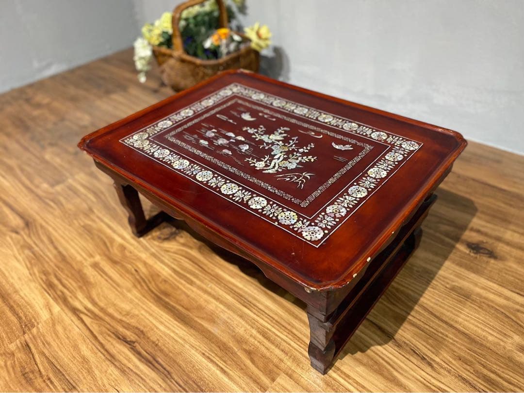 ローテーブル アンティーク 螺鈿 座卓 折りたたみテーブル インテリア
