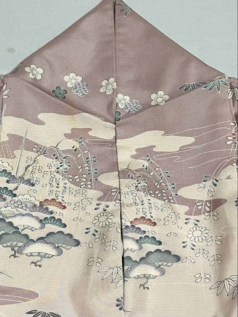 本場縞大島紬 付下げ訪問着 型絵染 桜楓楼閣 江戸風景 共八掛 証紙 イ6605