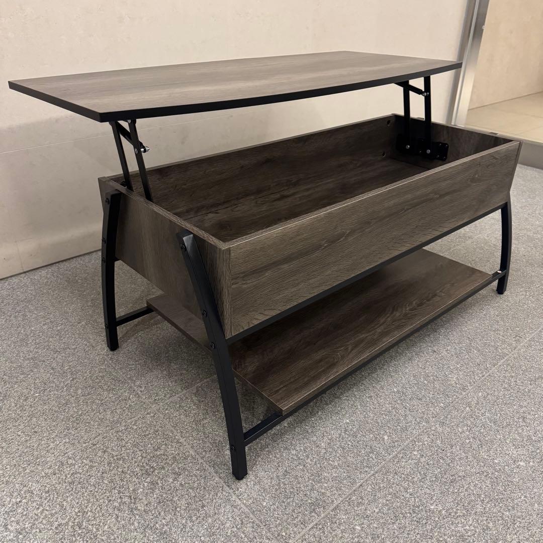 Bestier 昇降式ローテーブル 幅106 収納棚付き ダークグレー