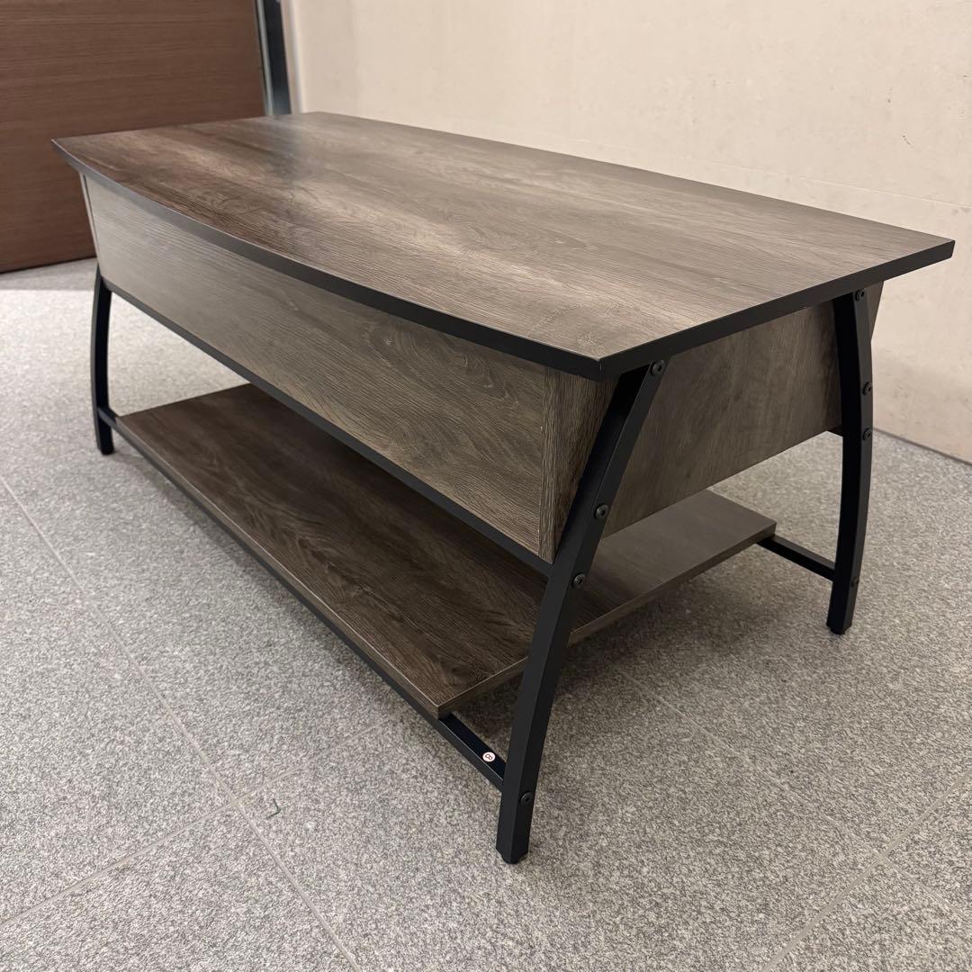 Bestier 昇降式ローテーブル 幅106 収納棚付き ダークグレー