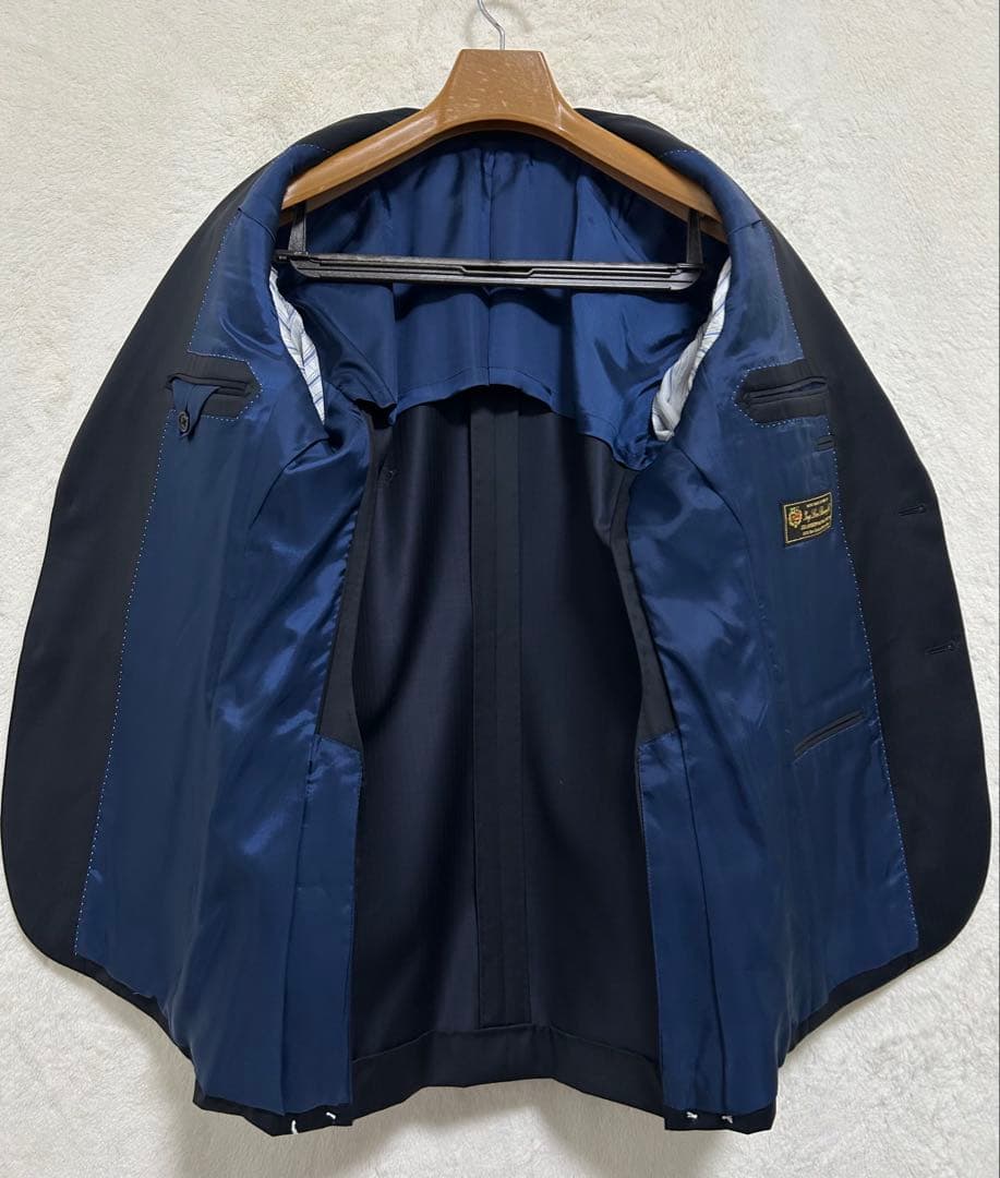 【新品】ロロピアーナ生地 メンズ スーツ AB6 LL 濃紺 シャドーヘリンボン