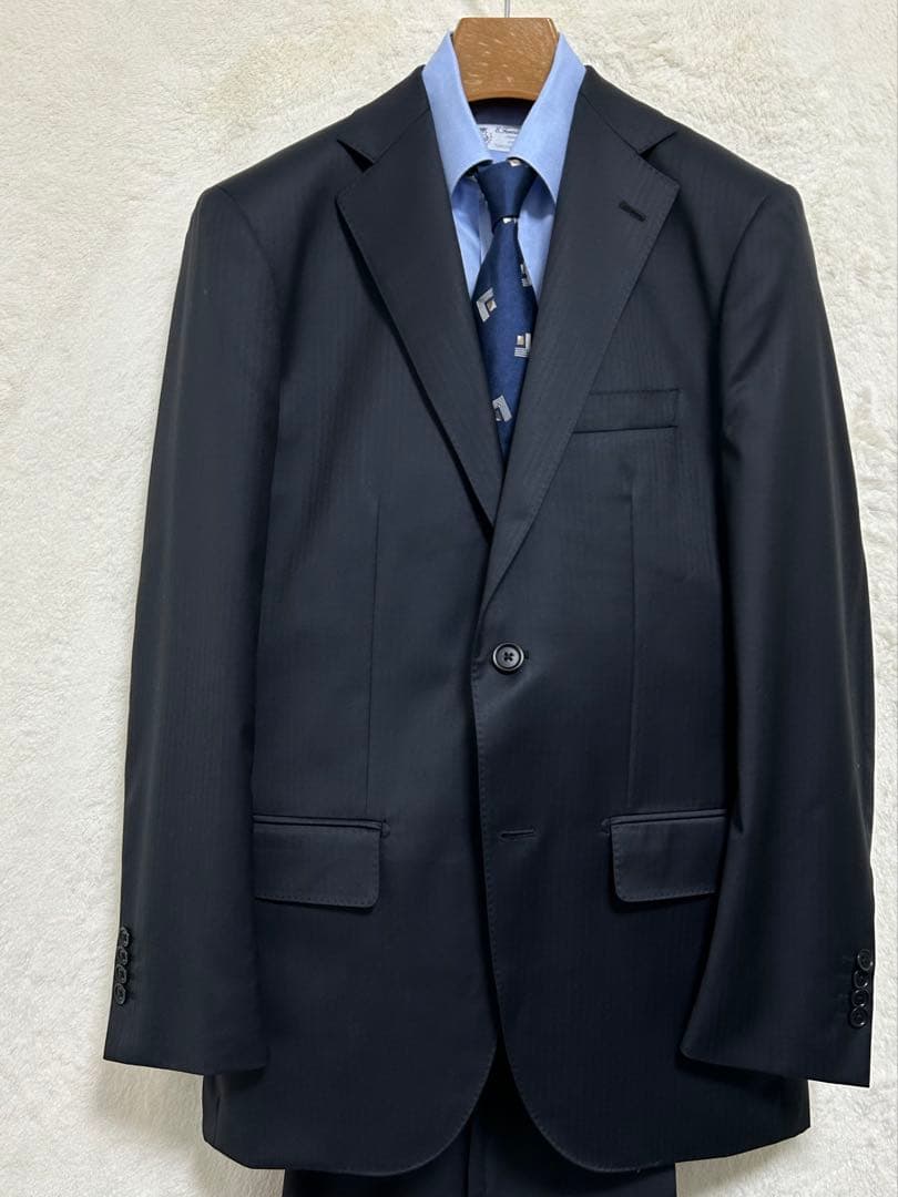 【新品】ロロピアーナ生地 メンズ スーツ AB6 LL 濃紺 シャドーヘリンボン
