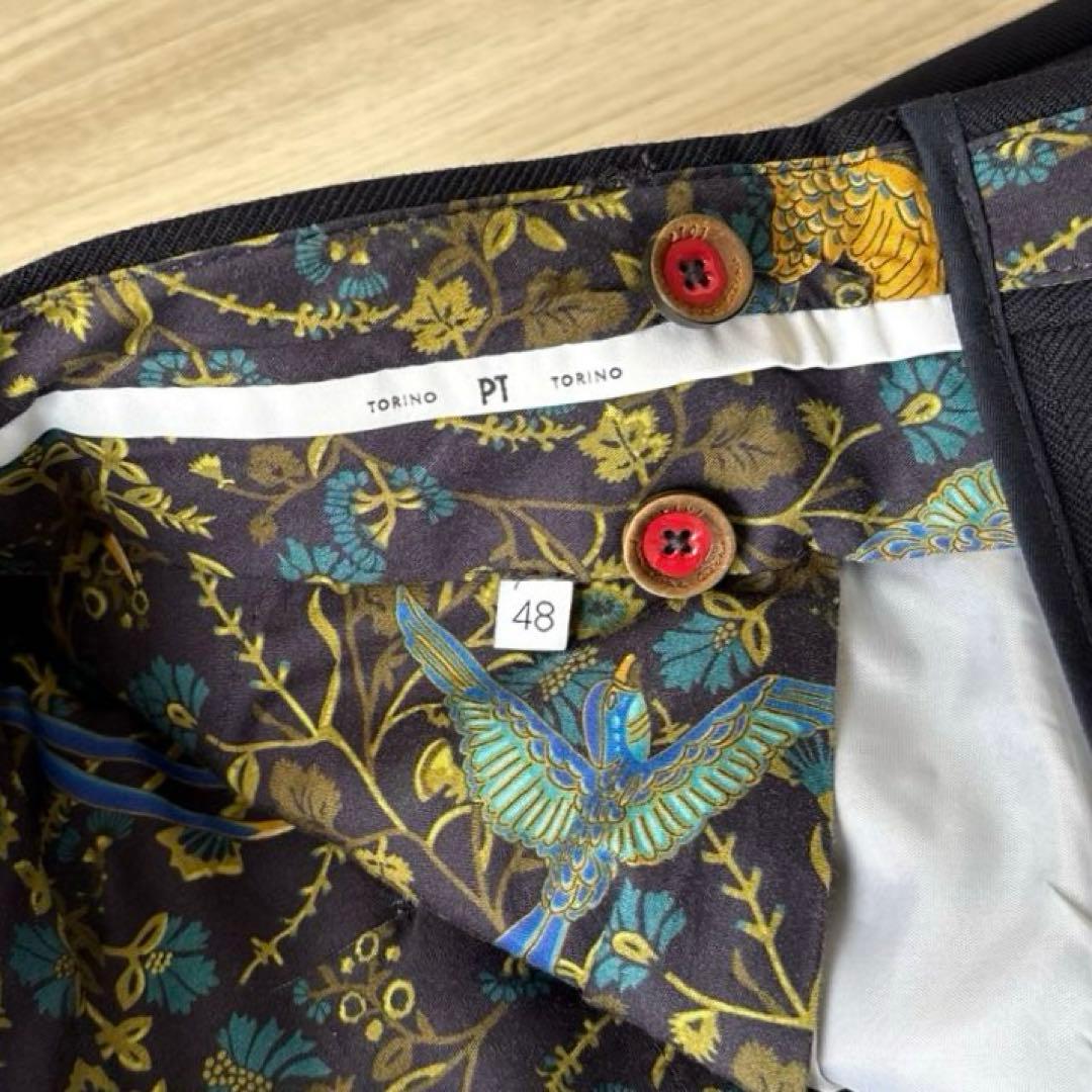 【美品】PT TORINO スラックス ネイビー 48 L ヘリンボーン 春秋冬