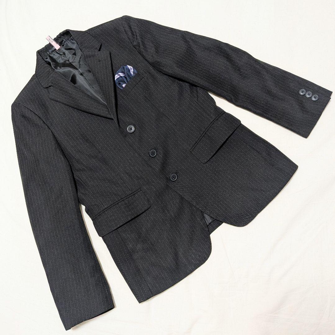 極美品★オリバーハウス フォーマルスーツ 卒服 150 黒 ストライプ 男の子