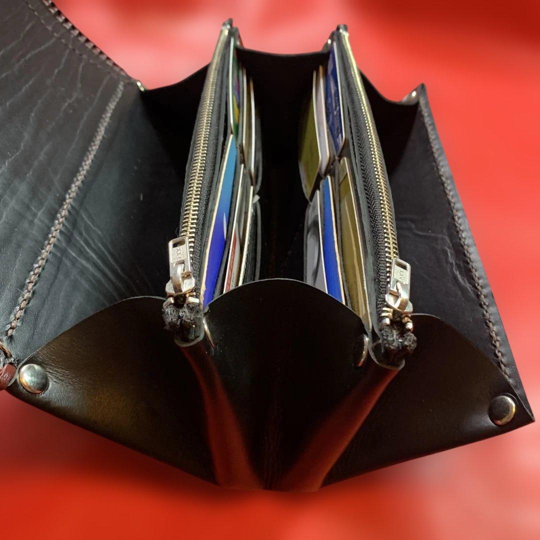 ハンドメイドレザークラフトダルメシアン柄ハラコアコーディオン長財布牛レース編み