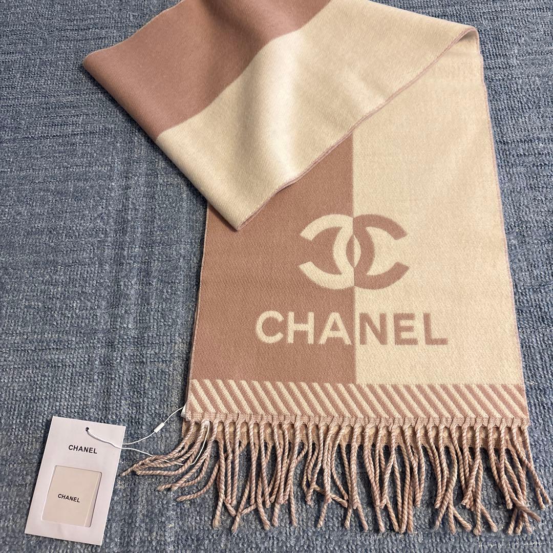 【新品】CHANEL シャネル　ノベルティ　マフラー　ベビーピンク&オフホワイト