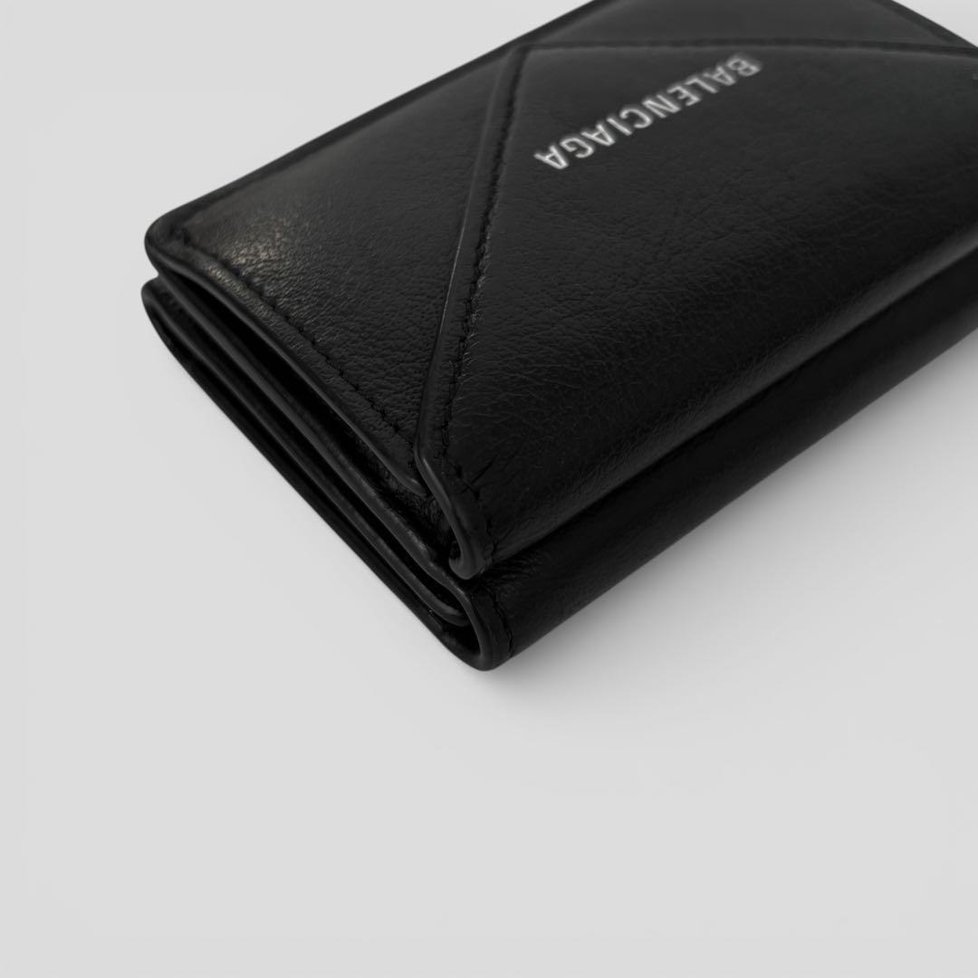 美品 バレンシアガ ペーパー ミニウォレット レザー ブラック 三つ折り財布