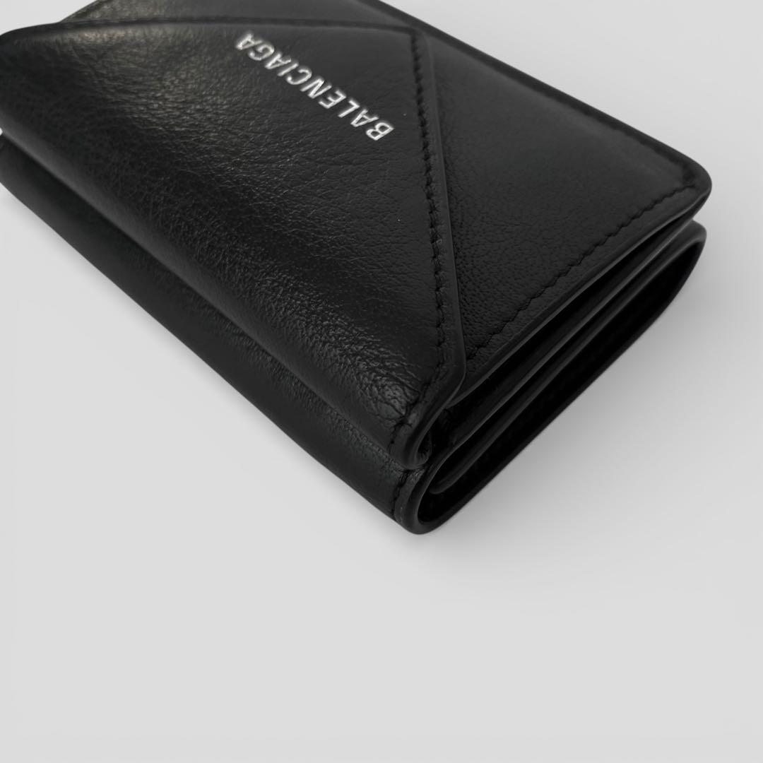 美品 バレンシアガ ペーパー ミニウォレット レザー ブラック 三つ折り財布