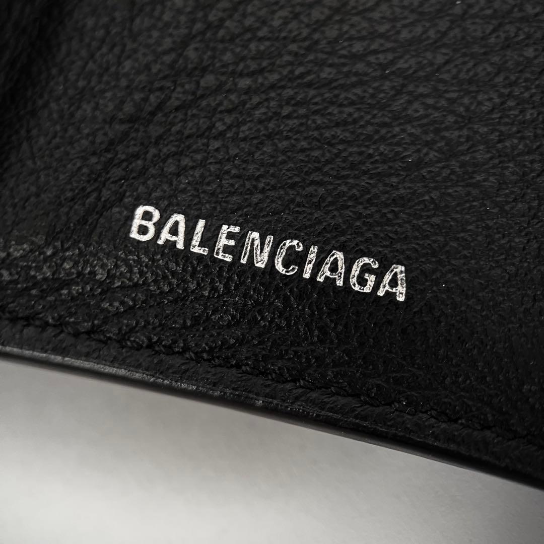 美品 バレンシアガ ペーパー ミニウォレット レザー ブラック 三つ折り財布