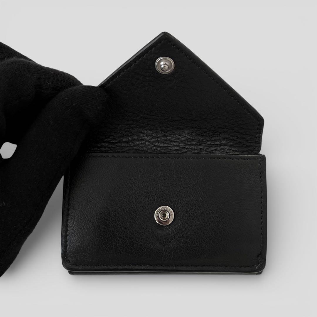 美品 バレンシアガ ペーパー ミニウォレット レザー ブラック 三つ折り財布