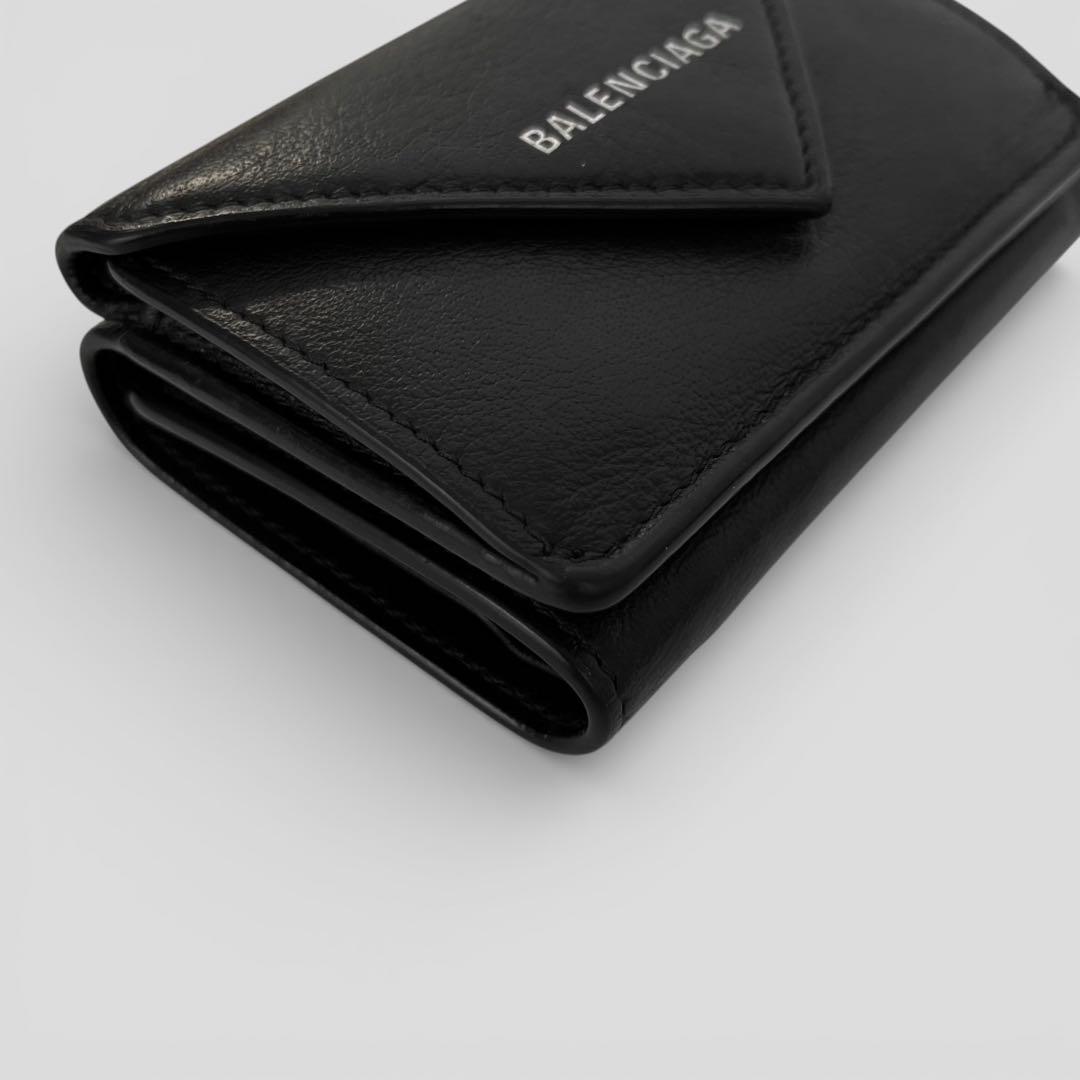 美品 バレンシアガ ペーパー ミニウォレット レザー ブラック 三つ折り財布