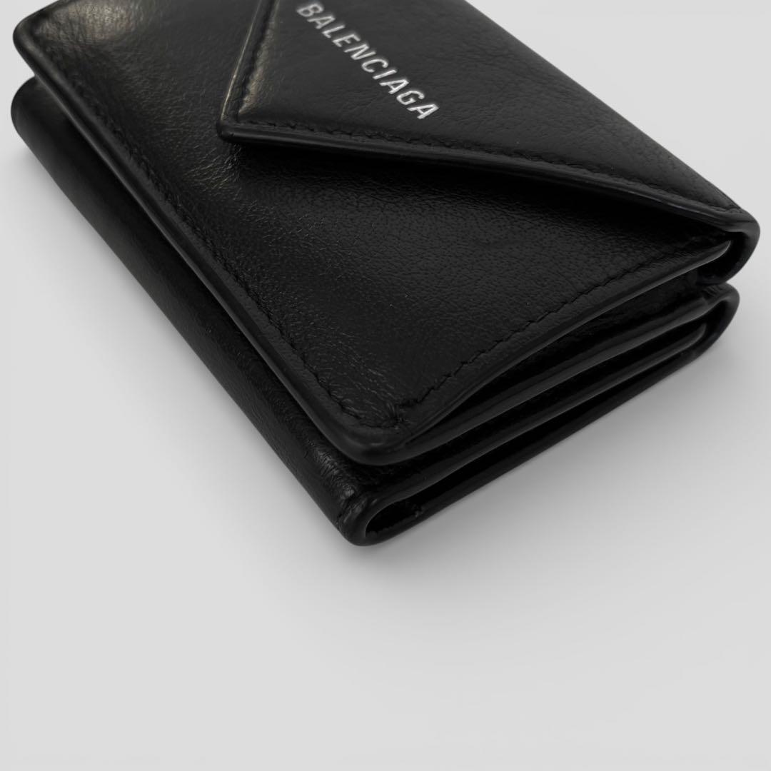美品 バレンシアガ ペーパー ミニウォレット レザー ブラック 三つ折り財布