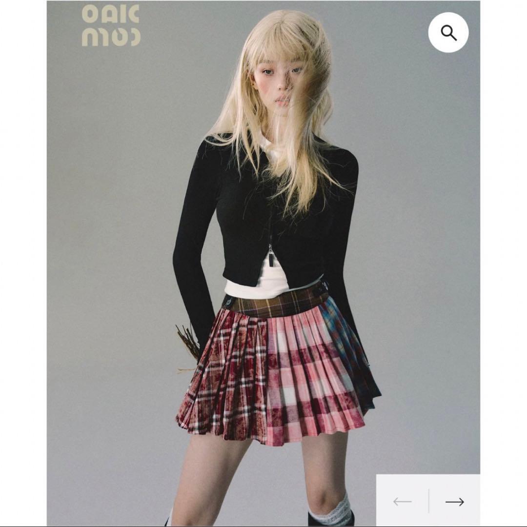 L*y様 OAKMOO チェック柄パッチワークプリーツミニスカート