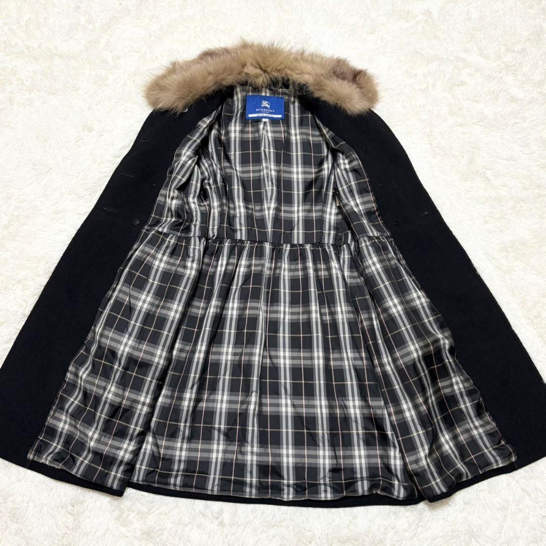 美品 バーバリー ブルーレーベル ロングコート フォックスファー アンゴラ