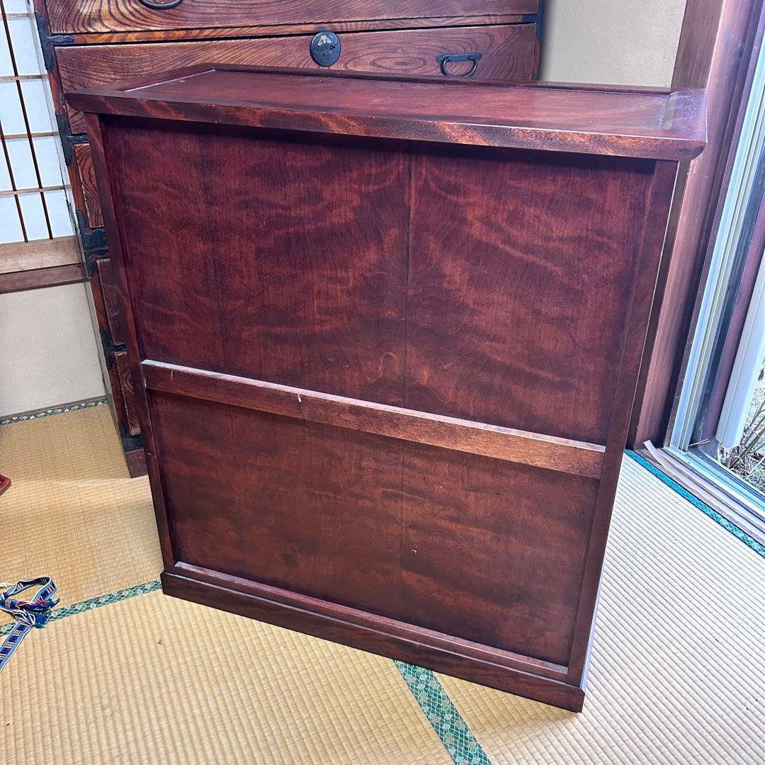 昭和レトロ 木製ガラスキャビネット 収納棚 食器棚 幅90cm