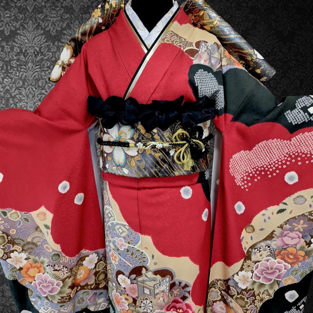 特価SALE中☆振袖フルセット・古典柄・絞り・豪華刺繍・金駒刺繍・金銀彩加工