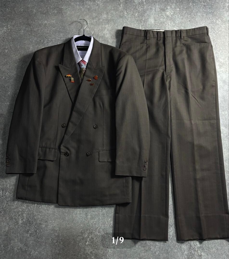 は*た様 ヴィンテージセットアップ　ダブルスーツ　ウール　成人式　卒業式　ブラウ