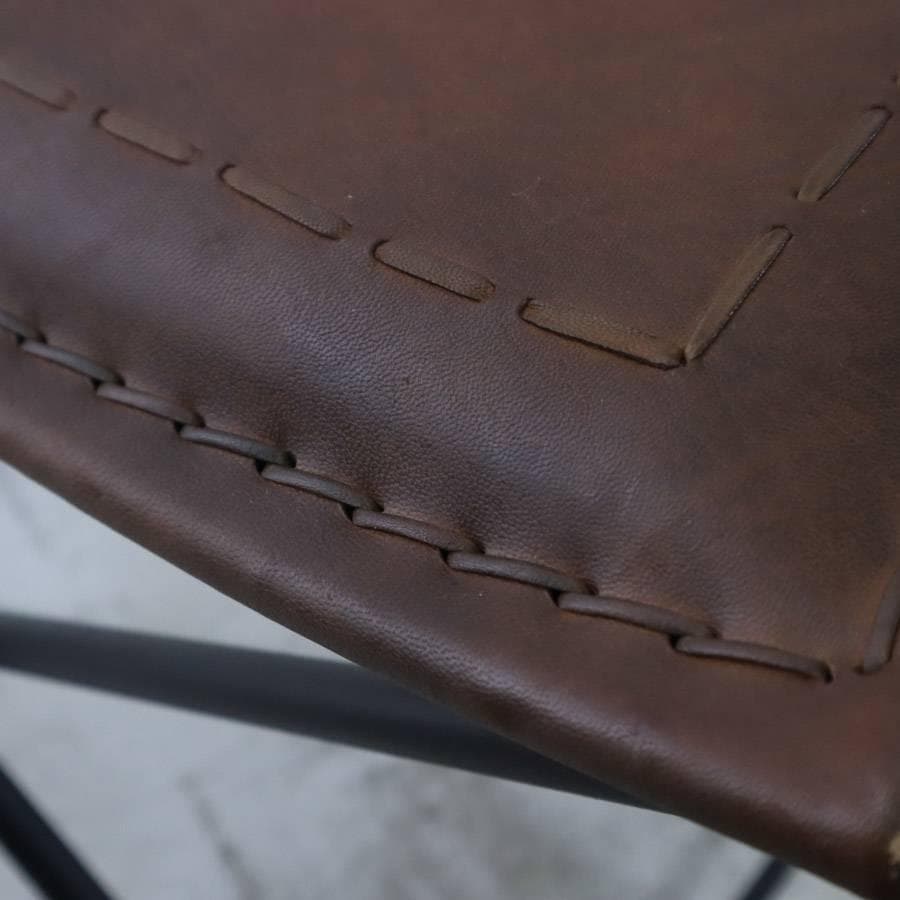 B-COMPANY 折りたたみ式レザースツール 山羊革 アイアン ハンドメイド