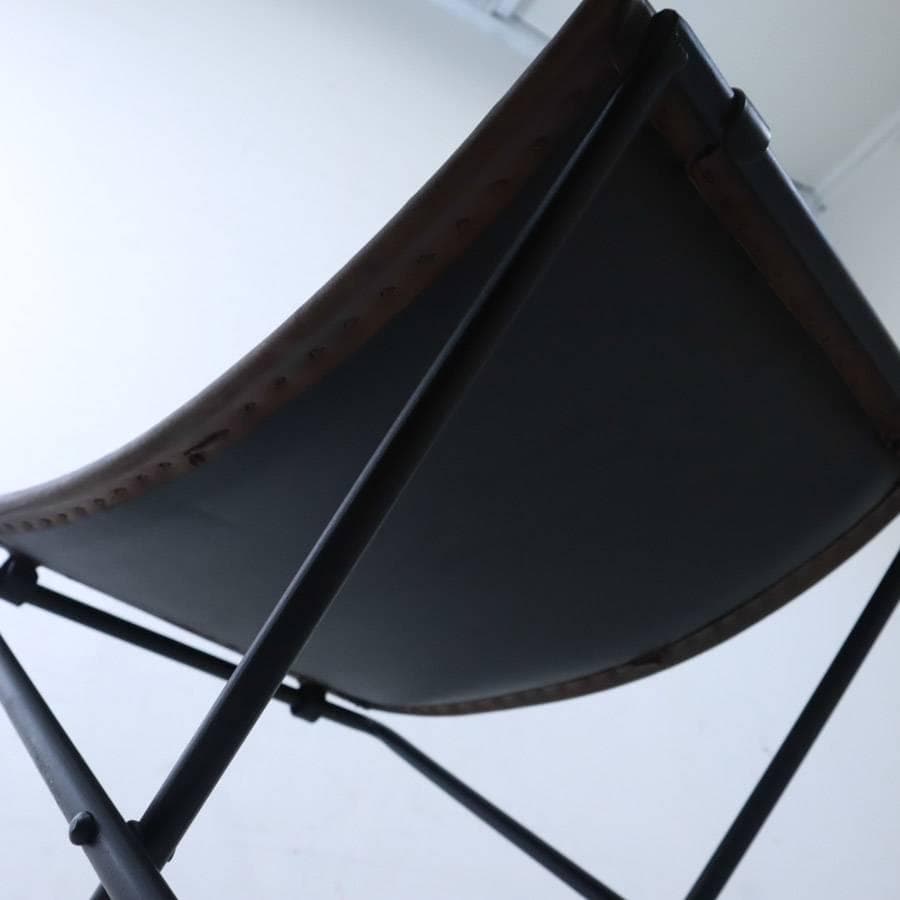 B-COMPANY 折りたたみ式レザースツール 山羊革 アイアン ハンドメイド
