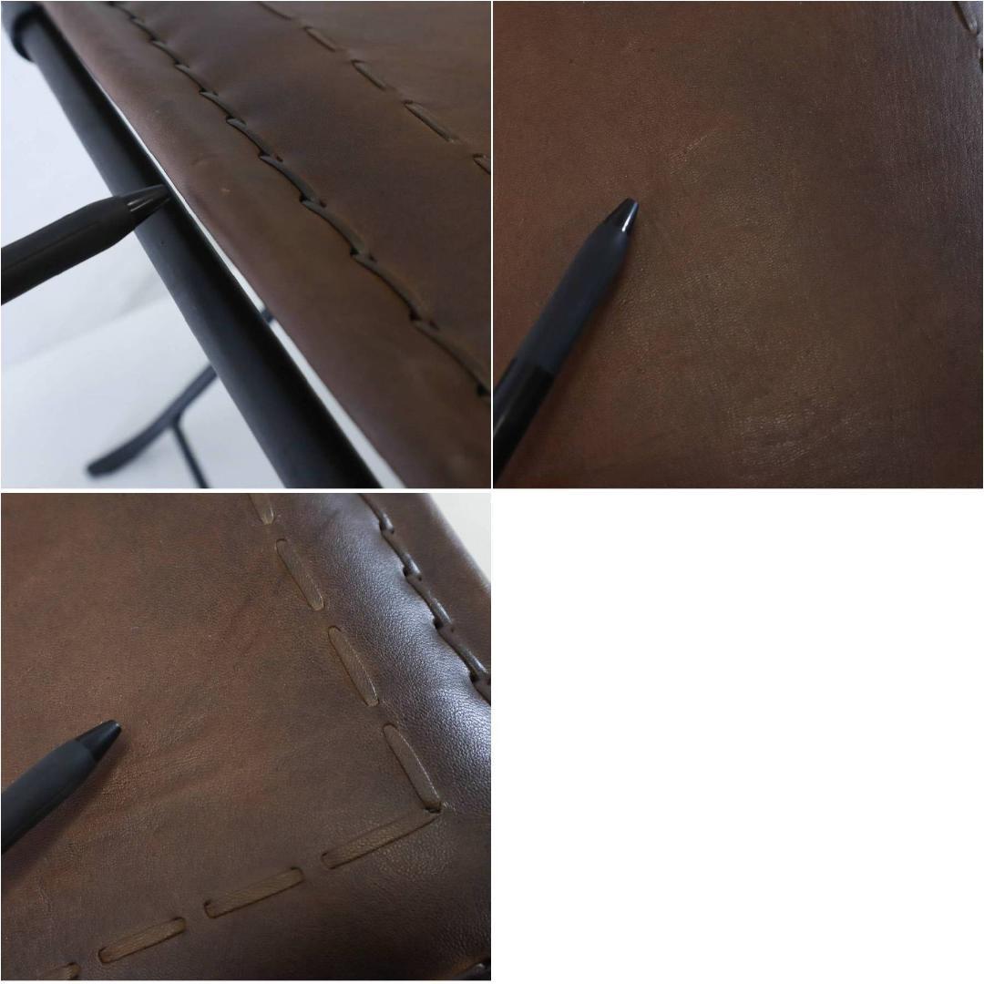 B-COMPANY 折りたたみ式レザースツール 山羊革 アイアン ハンドメイド