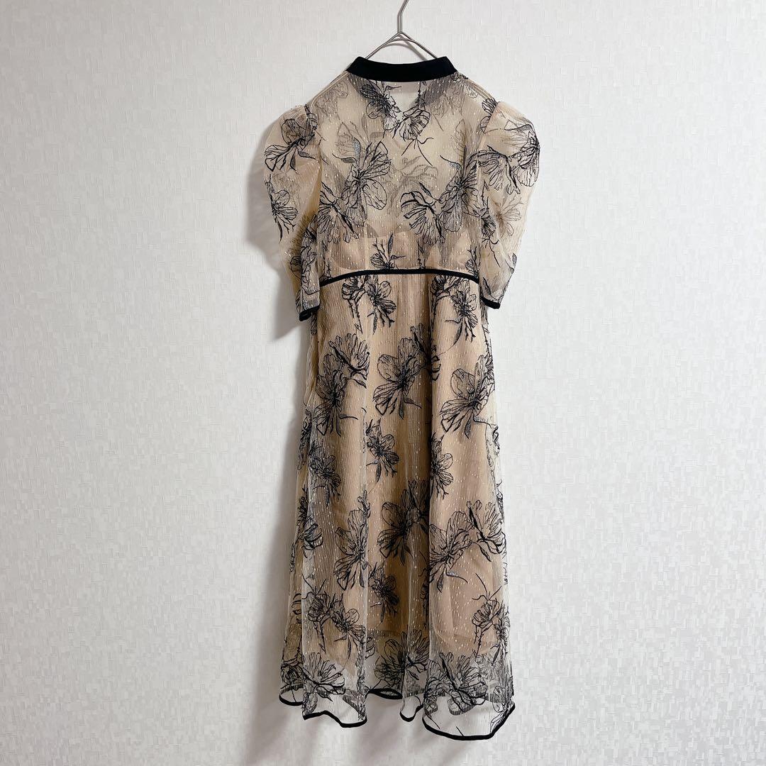 LEJA パイピングハイネック花柄ラメレースワンピースドレス　今田美桜着用　S