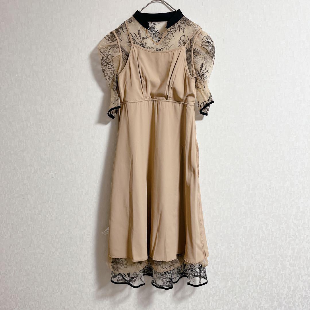 LEJA パイピングハイネック花柄ラメレースワンピースドレス　今田美桜着用　S