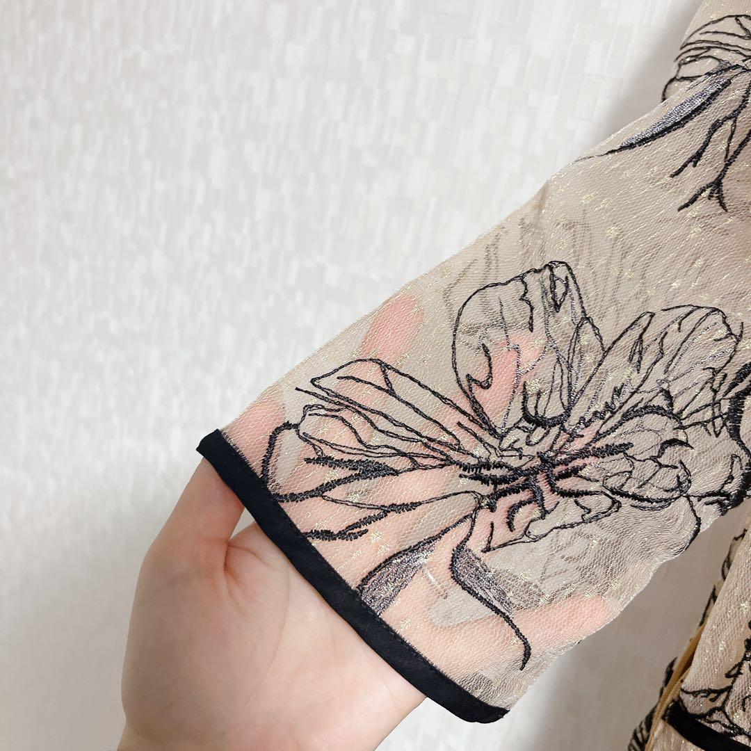 LEJA パイピングハイネック花柄ラメレースワンピースドレス　今田美桜着用　S