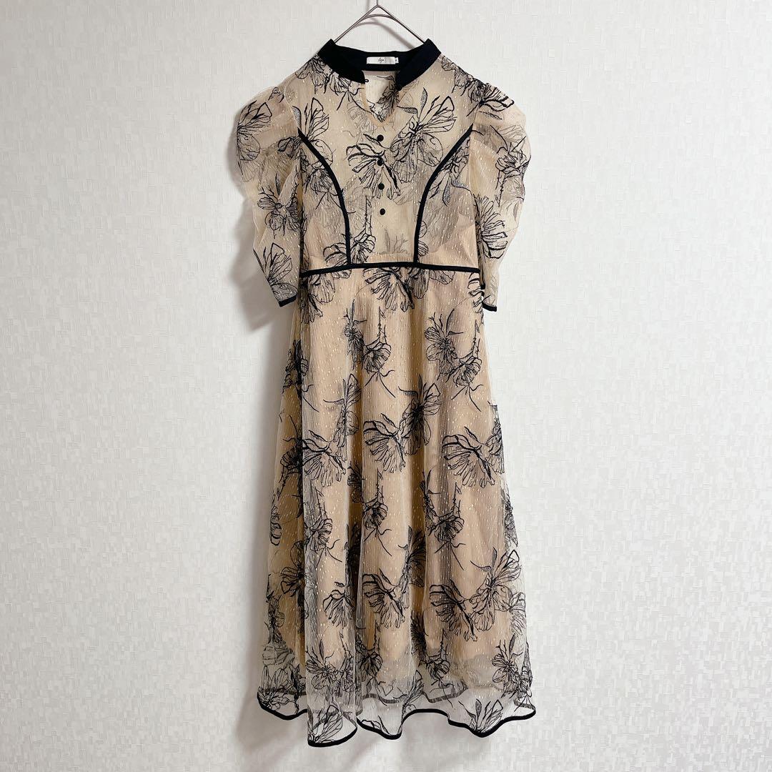 LEJA パイピングハイネック花柄ラメレースワンピースドレス　今田美桜着用　S