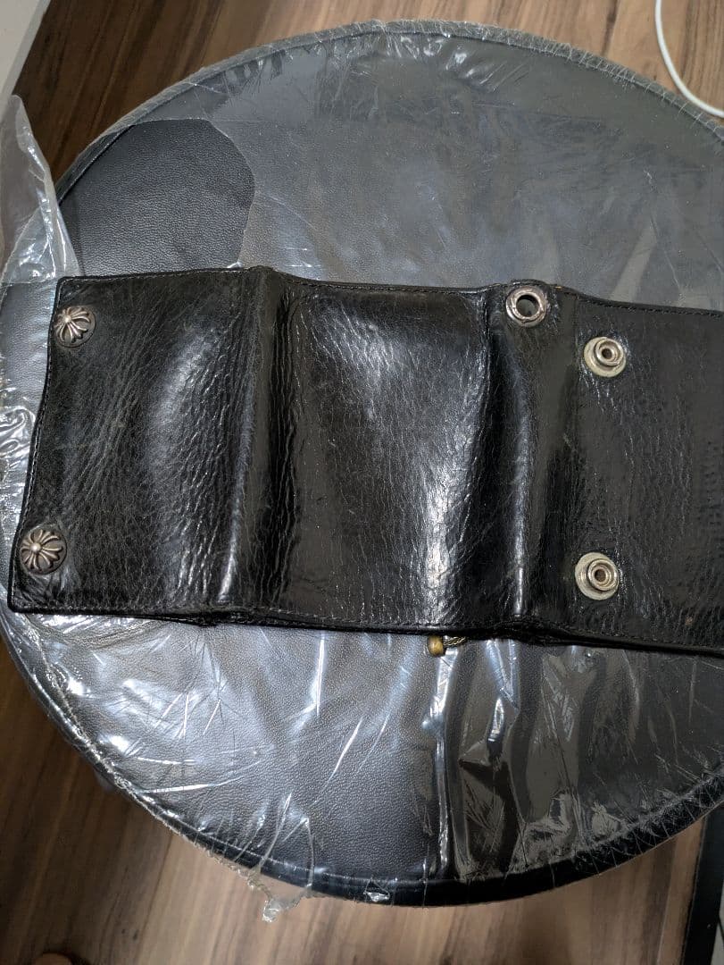 クロムハーツ 3フォールド クロスボタン レザー ウォレット/財布　本物