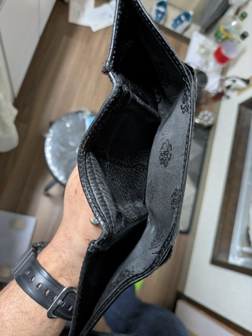 クロムハーツ 3フォールド クロスボタン レザー ウォレット/財布　本物