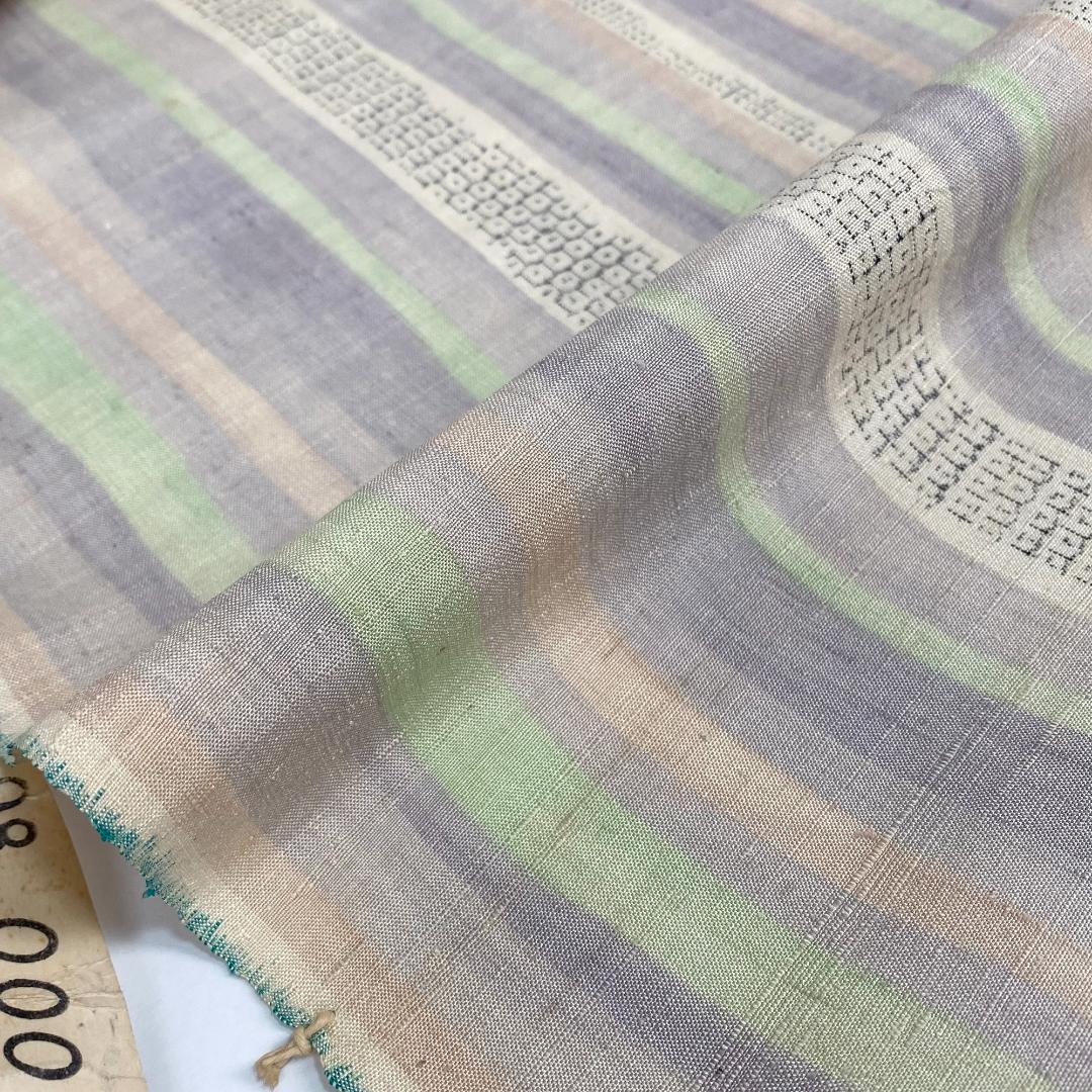 2887★手織　本場越後紬　いしくら 紬★パステル　ストライプ★反物★