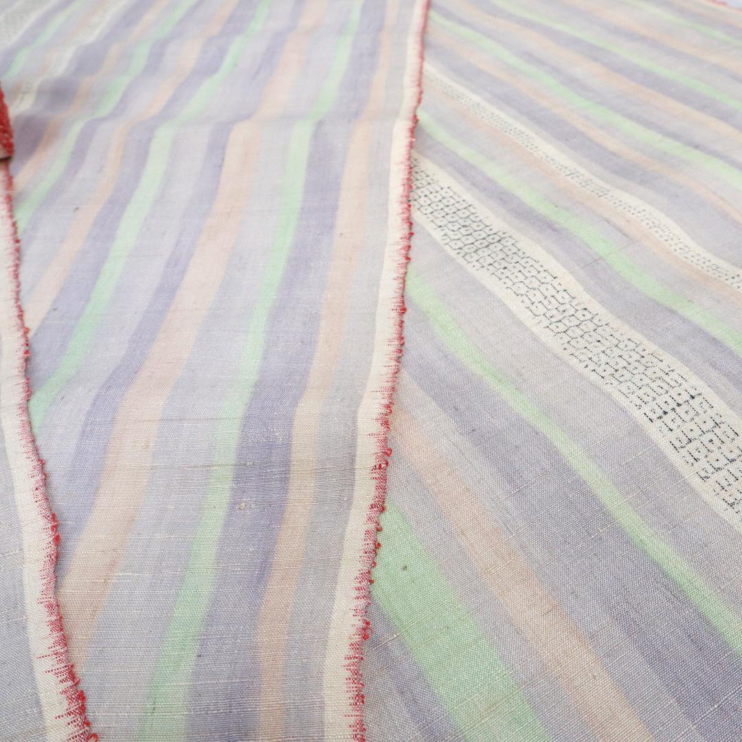 2887★手織　本場越後紬　いしくら 紬★パステル　ストライプ★反物★