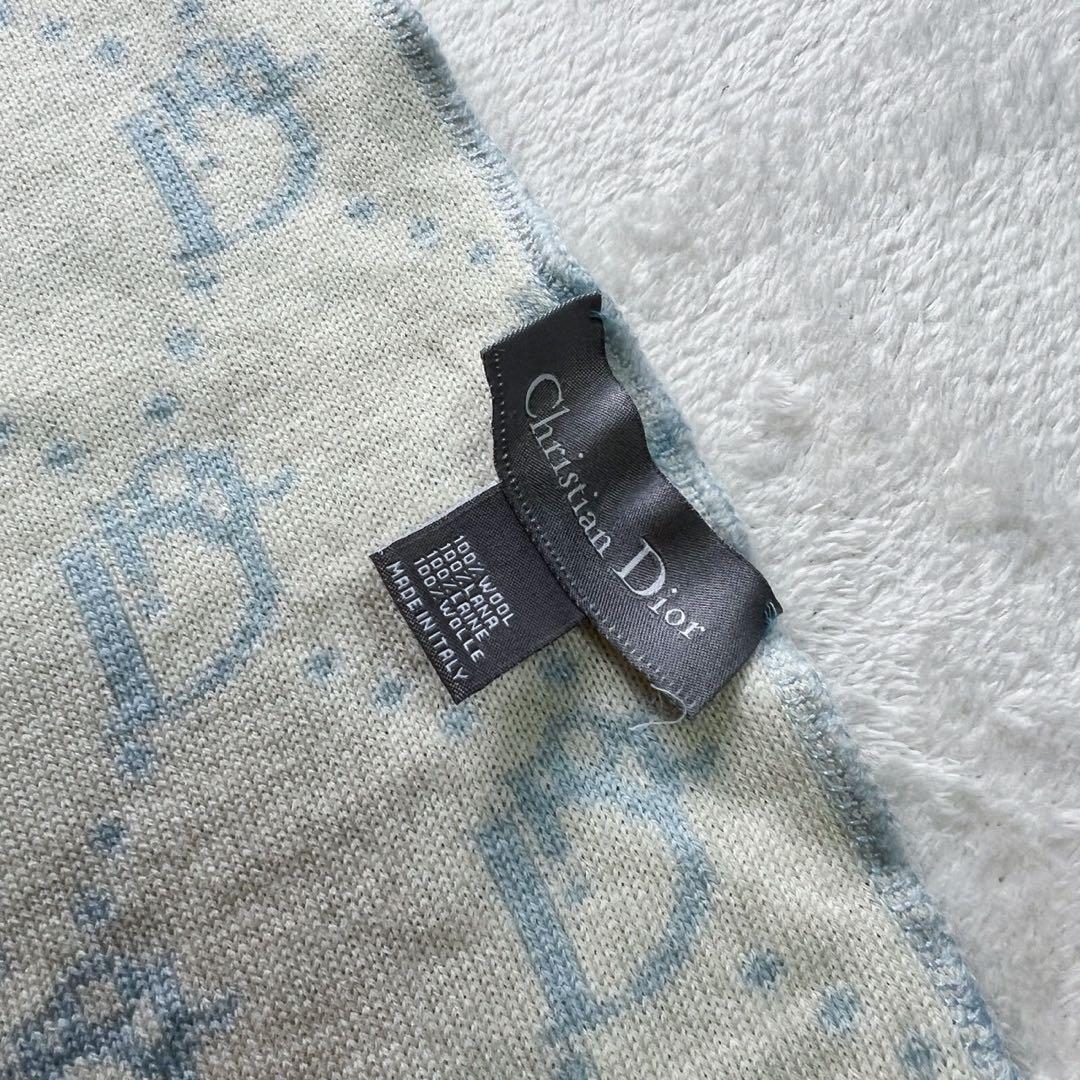 クリスチャンディオール　Dior　マフラー　ウール　ロゴ　トロッター　水色