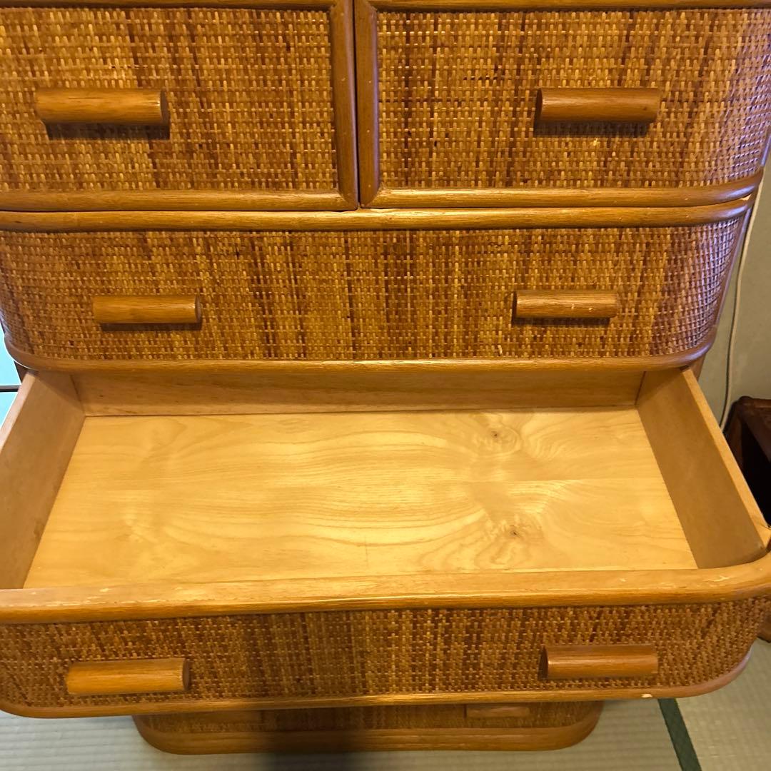 ラタン　家具　6段チェスト（タンス）　ヴィンテージ　昭和レトロ