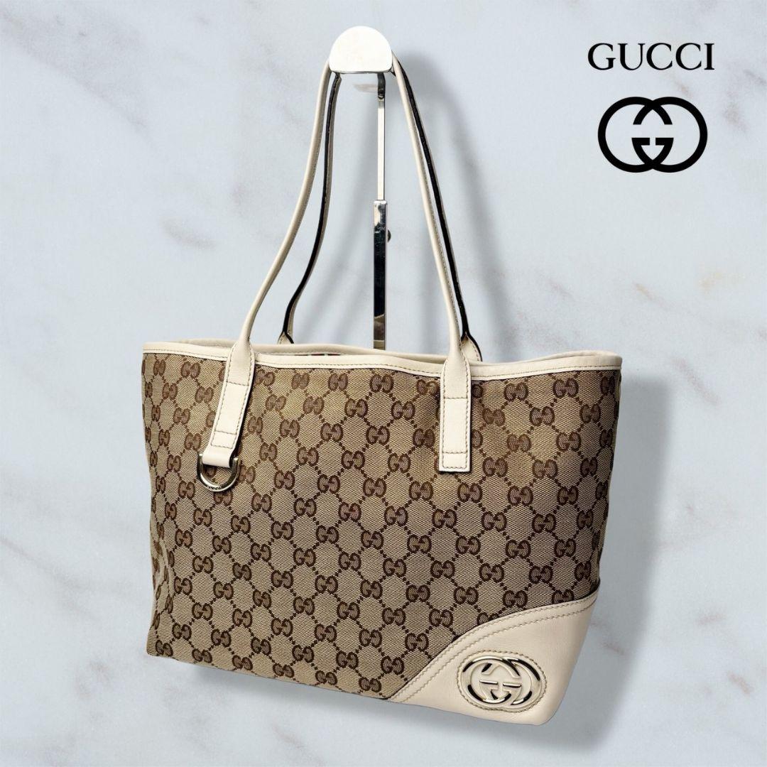 061 美品 GUCCI トートバッグ ハンドバッグ 肩掛け GG柄 e2