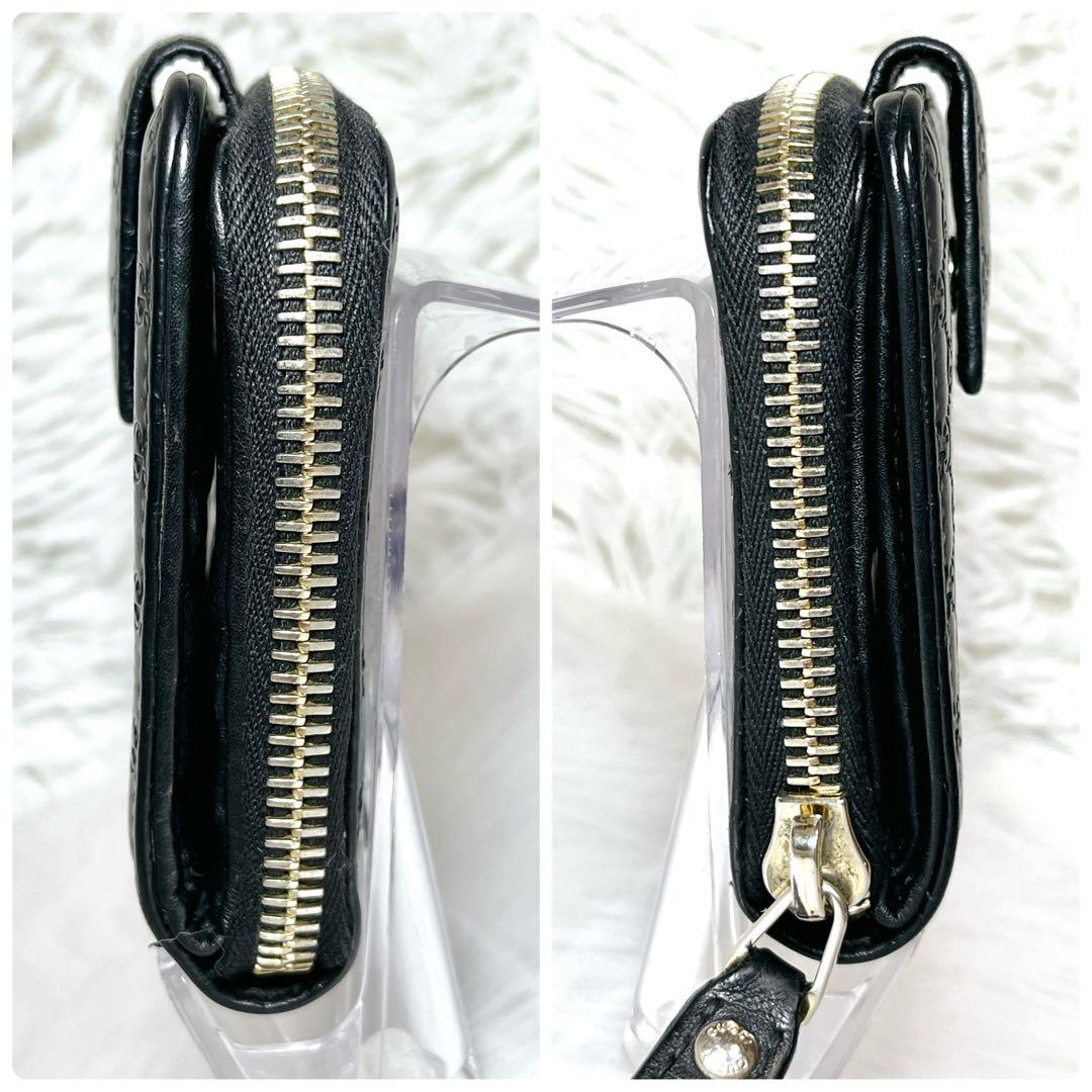 極美品 GUCCI マイクロGG シマ 2つ折り財布 レザー ラウンドジップ 黒