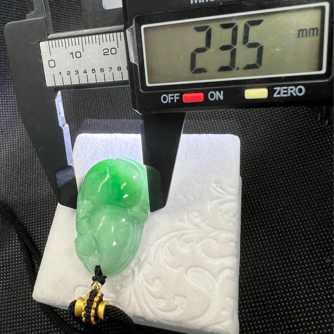 天然Aランク陽緑翡翠のひょうたん貔恘彫りペンダントアップルグリーンAB905
