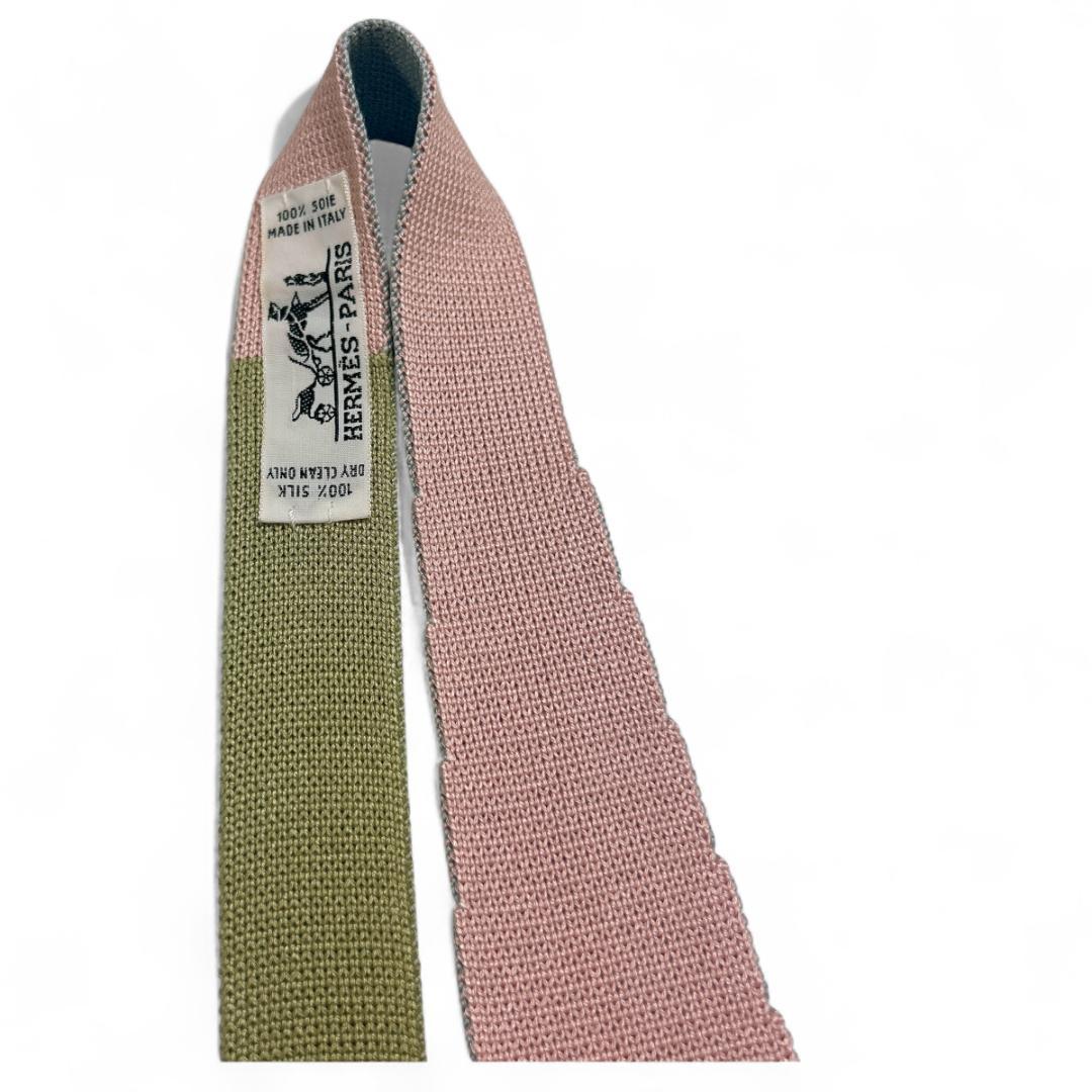 美品　HERMES エルメス　リバーシブル ニットタイ セージ ピンク　4way
