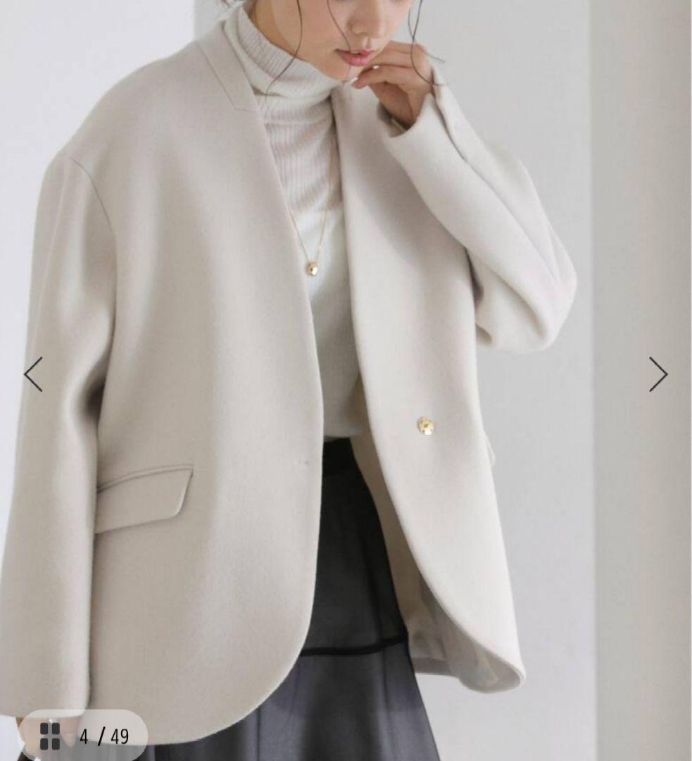 ノーカラーショートコート ホワイト サイズ36 完売 La Totalite