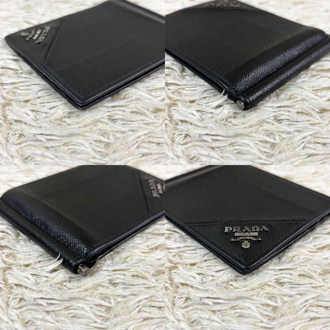 【極美品】プラダ マネークリップ メタルロゴ サフィアーノ ブラック 黒