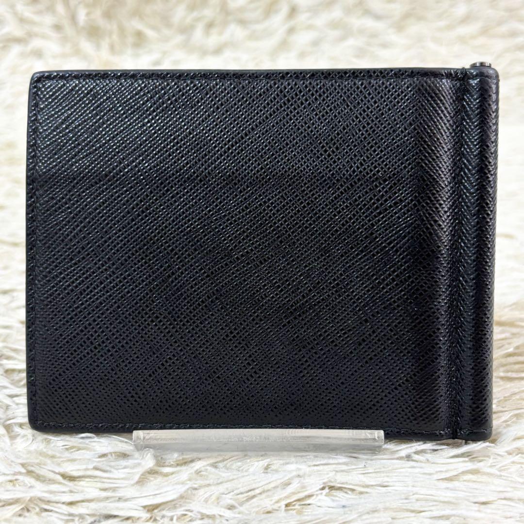 【極美品】プラダ マネークリップ メタルロゴ サフィアーノ ブラック 黒