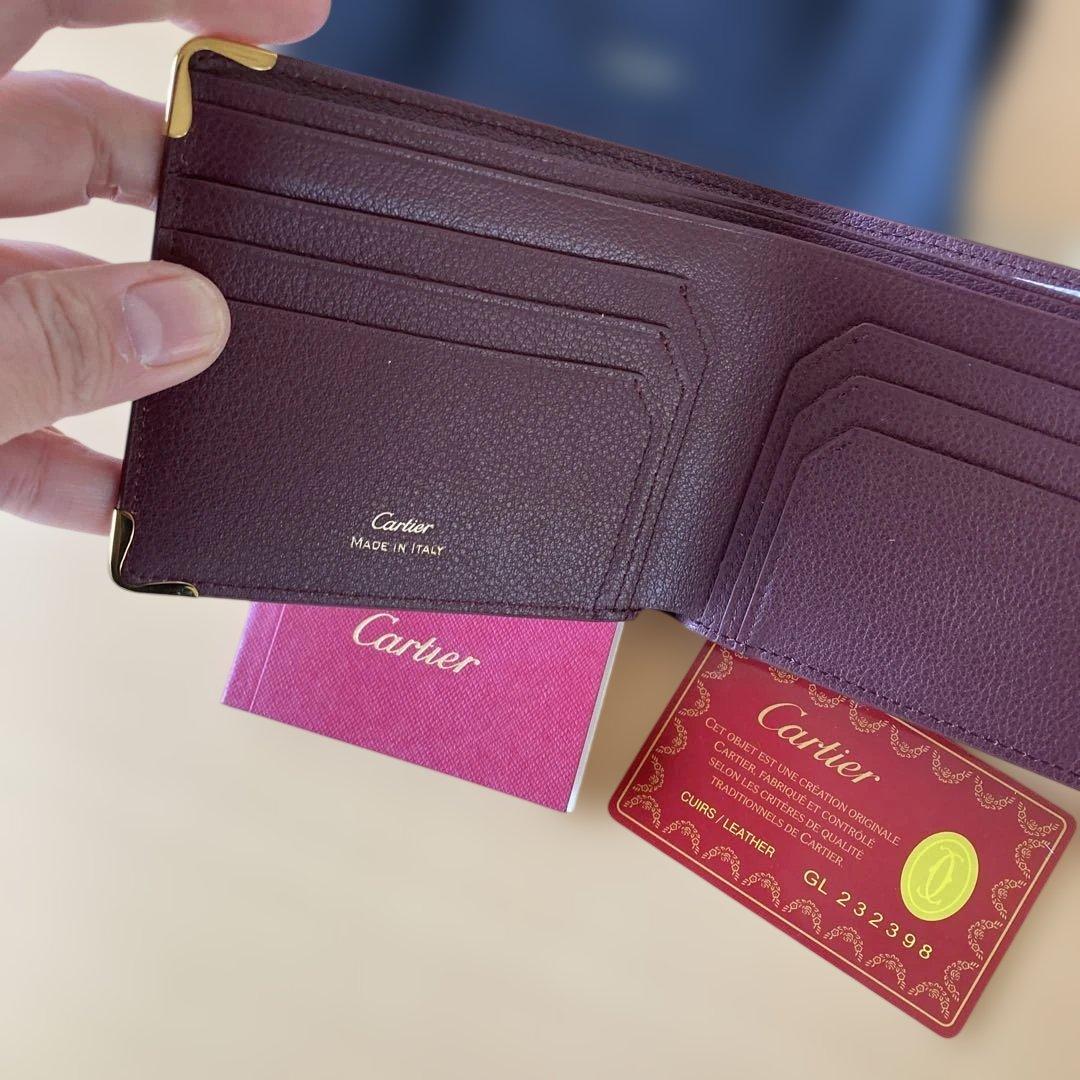 Cartier バーガンディ レザー 二つ折り財布　ボルドー　カルティエ