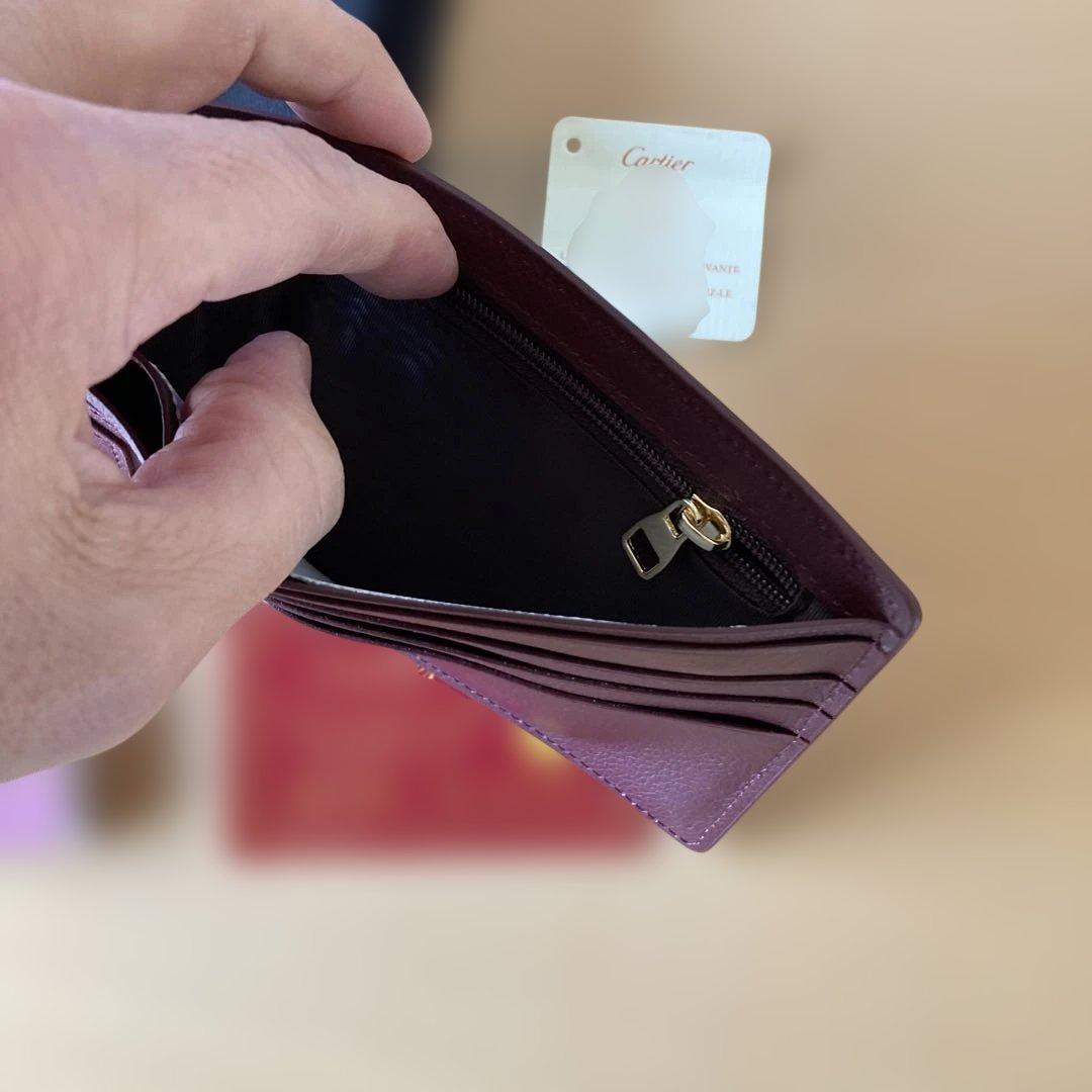Cartier バーガンディ レザー 二つ折り財布　ボルドー　カルティエ