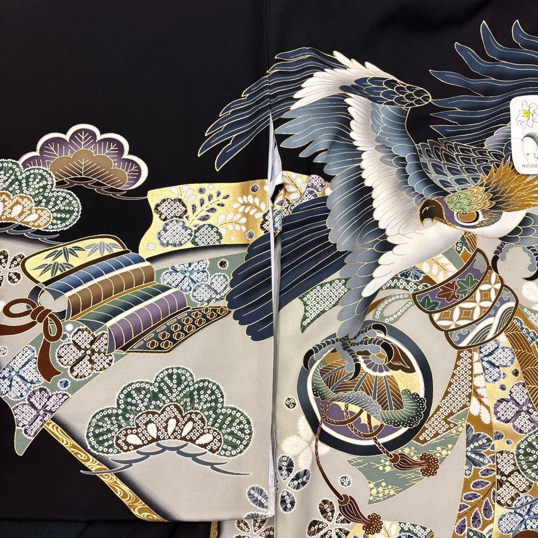 新品「即決価格」正絹産着祝着京友禅豪華刺繍、金彩仕様、特選大鷹と祝熨斗古典文